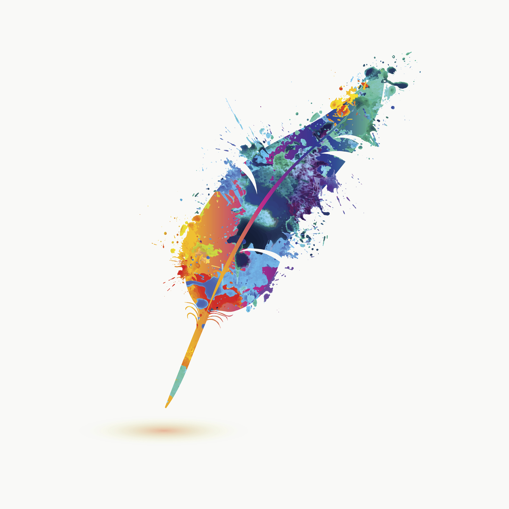 Pen feather, with rainbow paint splash, illustration by Ukususha/iStock Photo